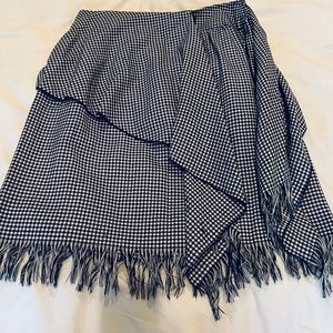 Vintage Valentino lightweight black & white houndstooth skirt fringe modern sz 6